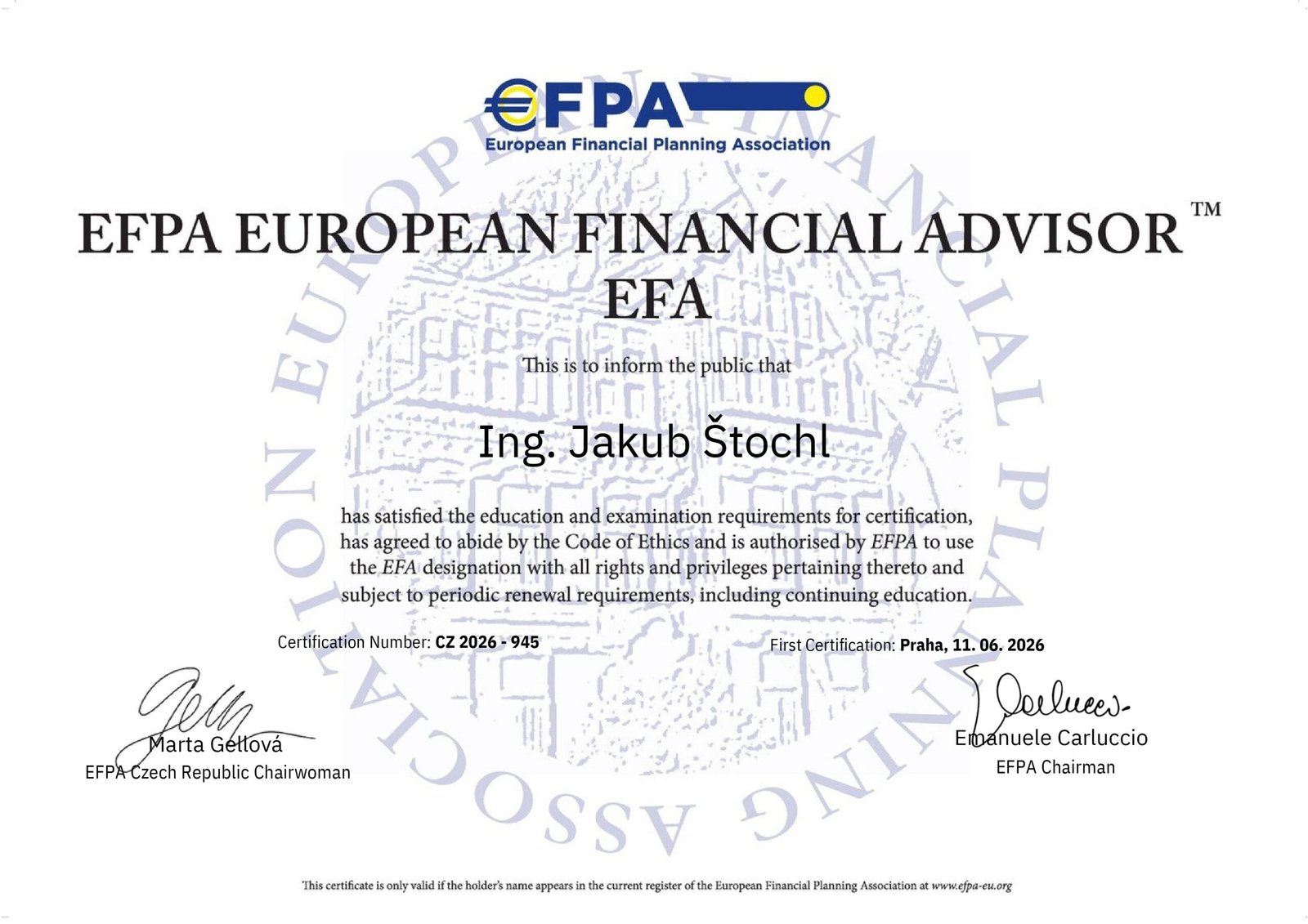 Efa certifikace - Jakub Štochl